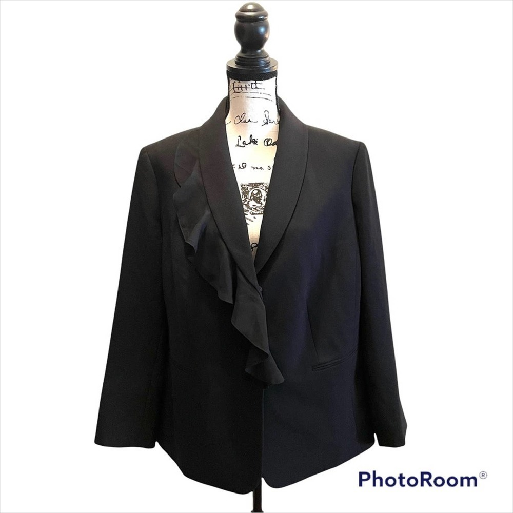 Tahari Arthur Levine ASL Blazer Jacket Black 14W Chiffon NWT Formal